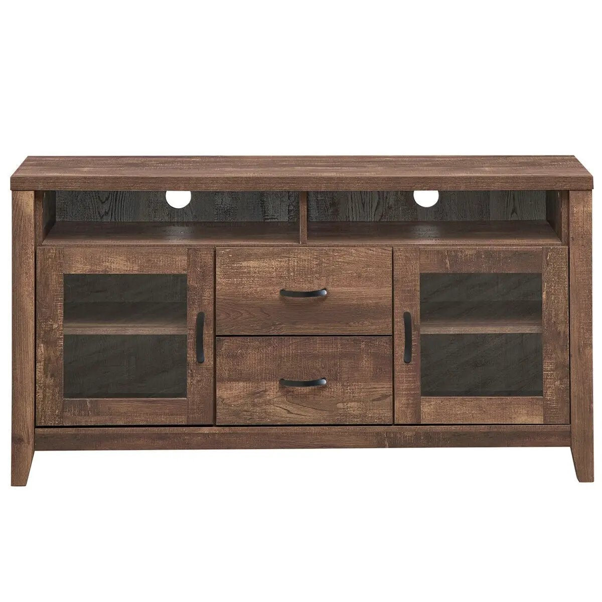 Wooden Retro TV Stand with Drawers and Tempered Glass Doors by DirectDeals