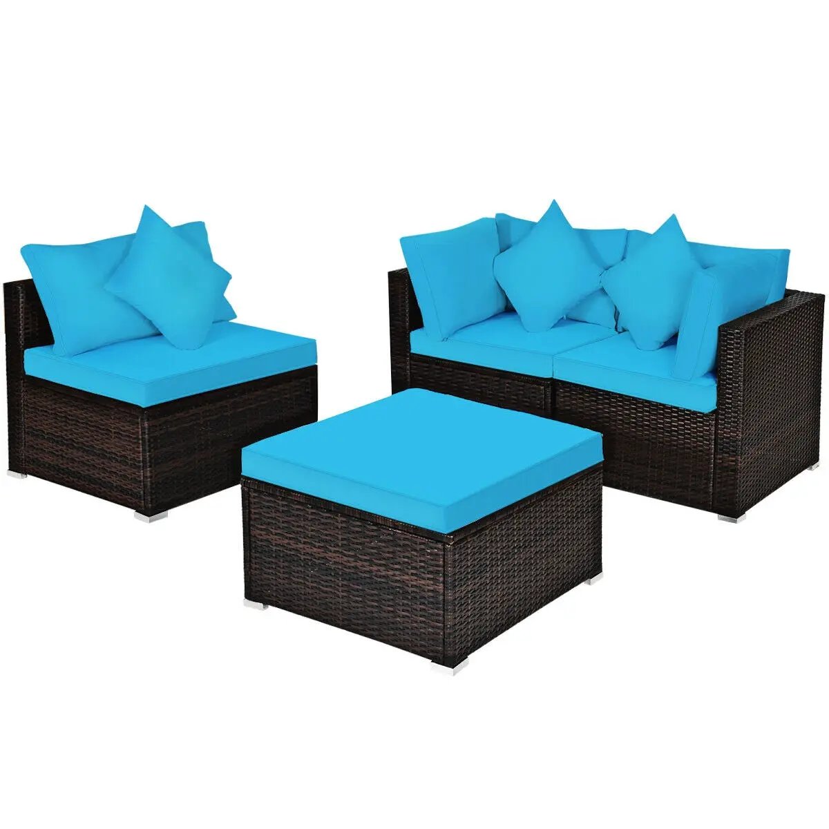 4 Pieces Ottoman Garden Patio Rattan Wicker Furniture Set with Cushion-Gray by DirectDeals