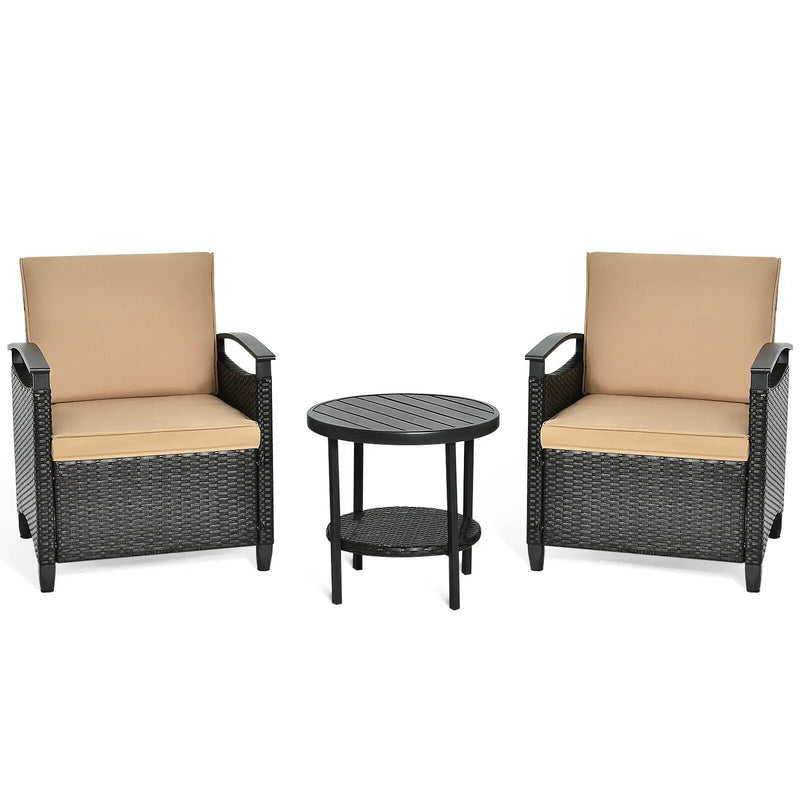 3 Pieces Patio Rattan Furniture Set Cushioned Sofa Storage Table with Shelf Garden by DirectDeals