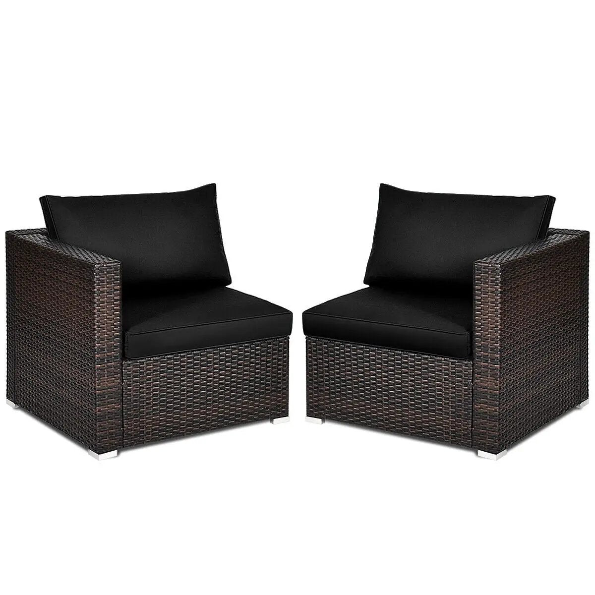 2 Pieces Patio Rattan Sectional Conversation Sofa Set-Beige by DirectDeals