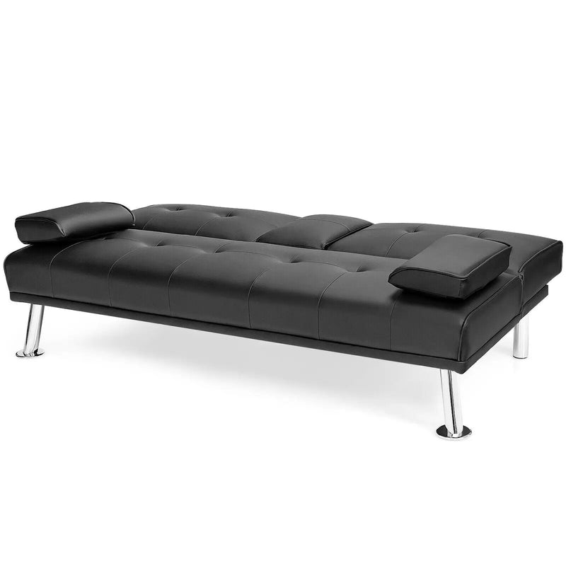 Convertible Folding Leather Futon Sofa with Cup Holders and Armrests by DirectDeals