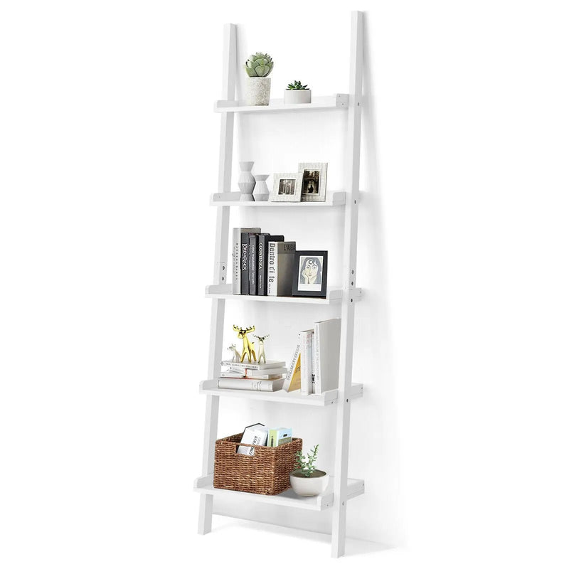 5-Tier Wall-leaning Ladder Shelf Display Rack for Plants and Books by DirectDeals