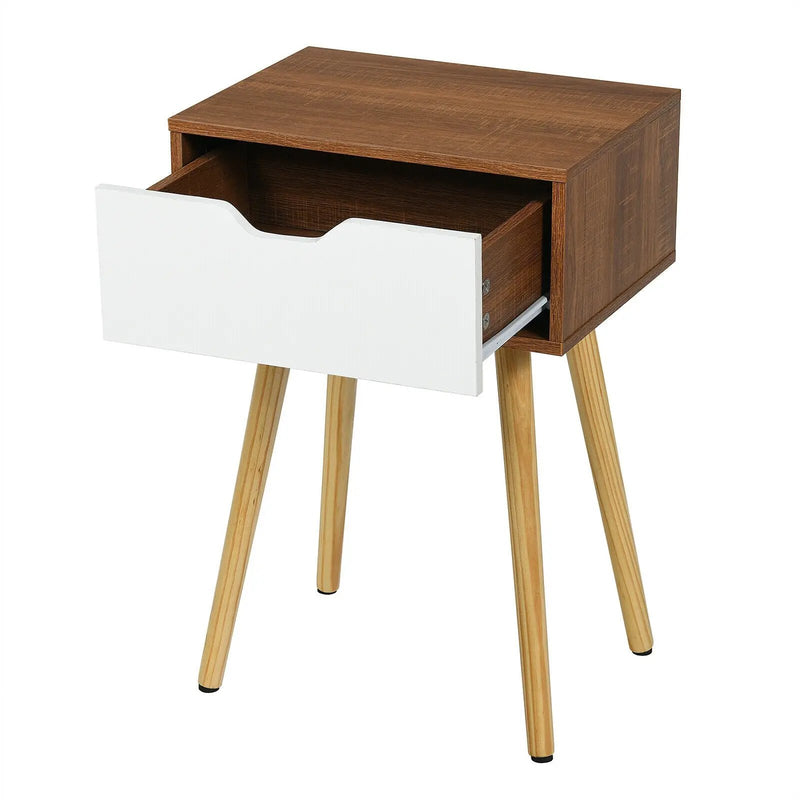 End Side Storage Drawer Nightstand with Solid Wooden Leg by DirectDeals