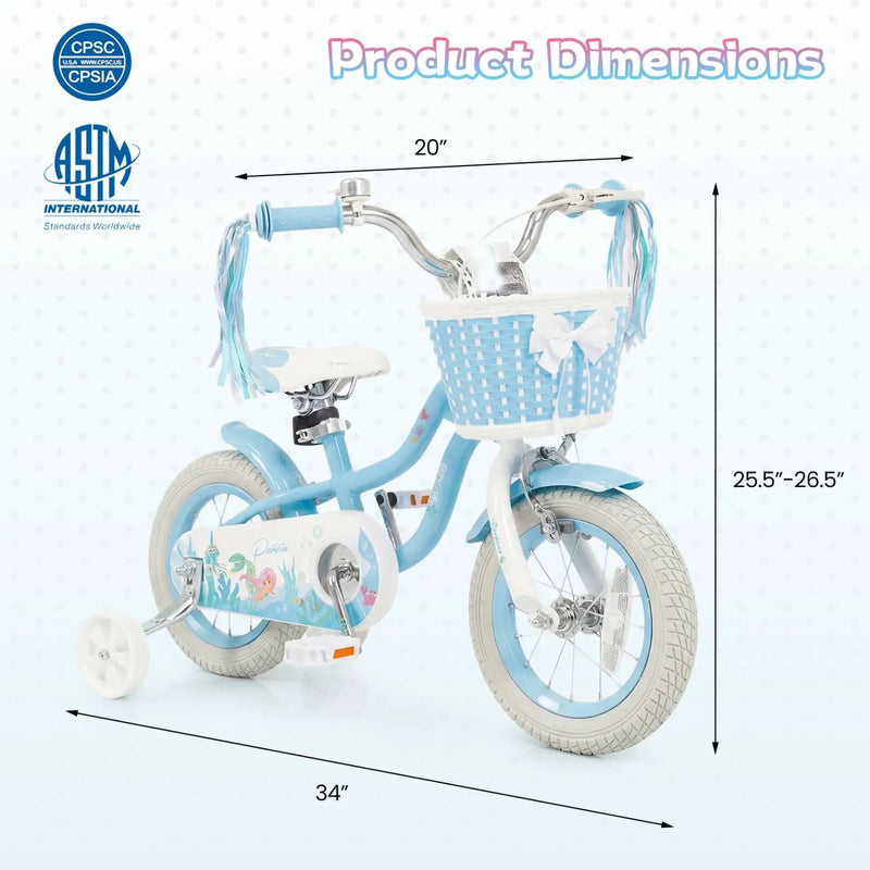 Kids Bike 12-20 Inch with Training Wheels & Basket by DirectDeals