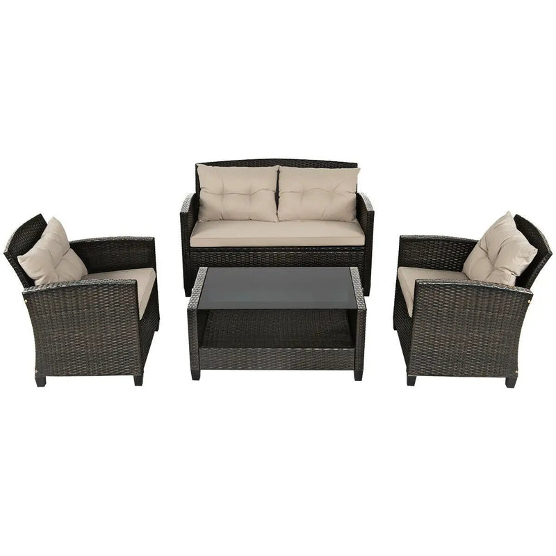 4 Pieces Outdoor Rattan Furniture Set with Glass Table by DirectDeals