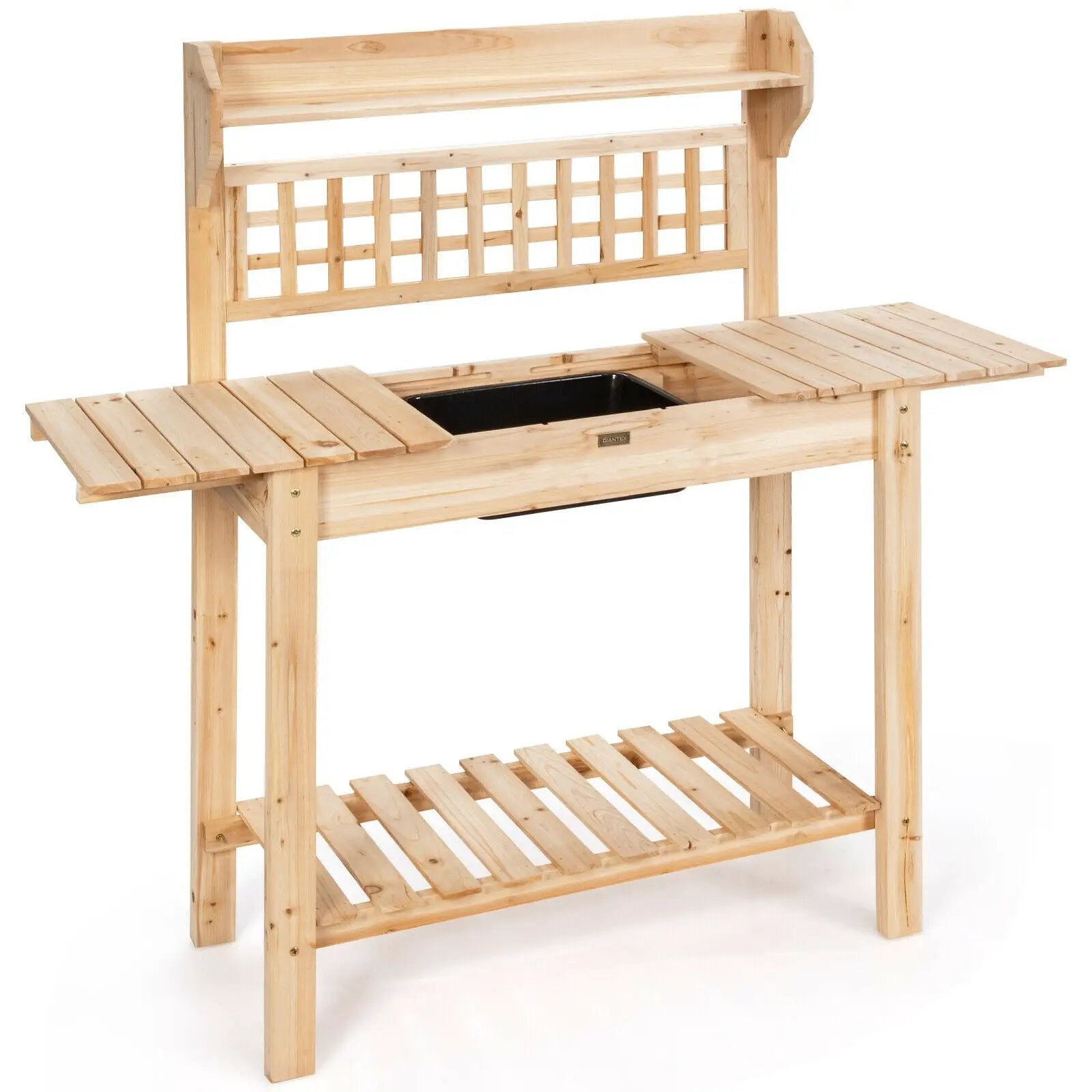 Garden Potting Bench Workstation Table with Sliding Tabletop Sink Shelves by DirectDeals