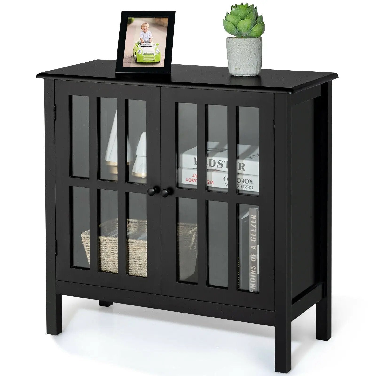 Glass Door Sideboard Console Storage Buffet Cabinet by DirectDeals