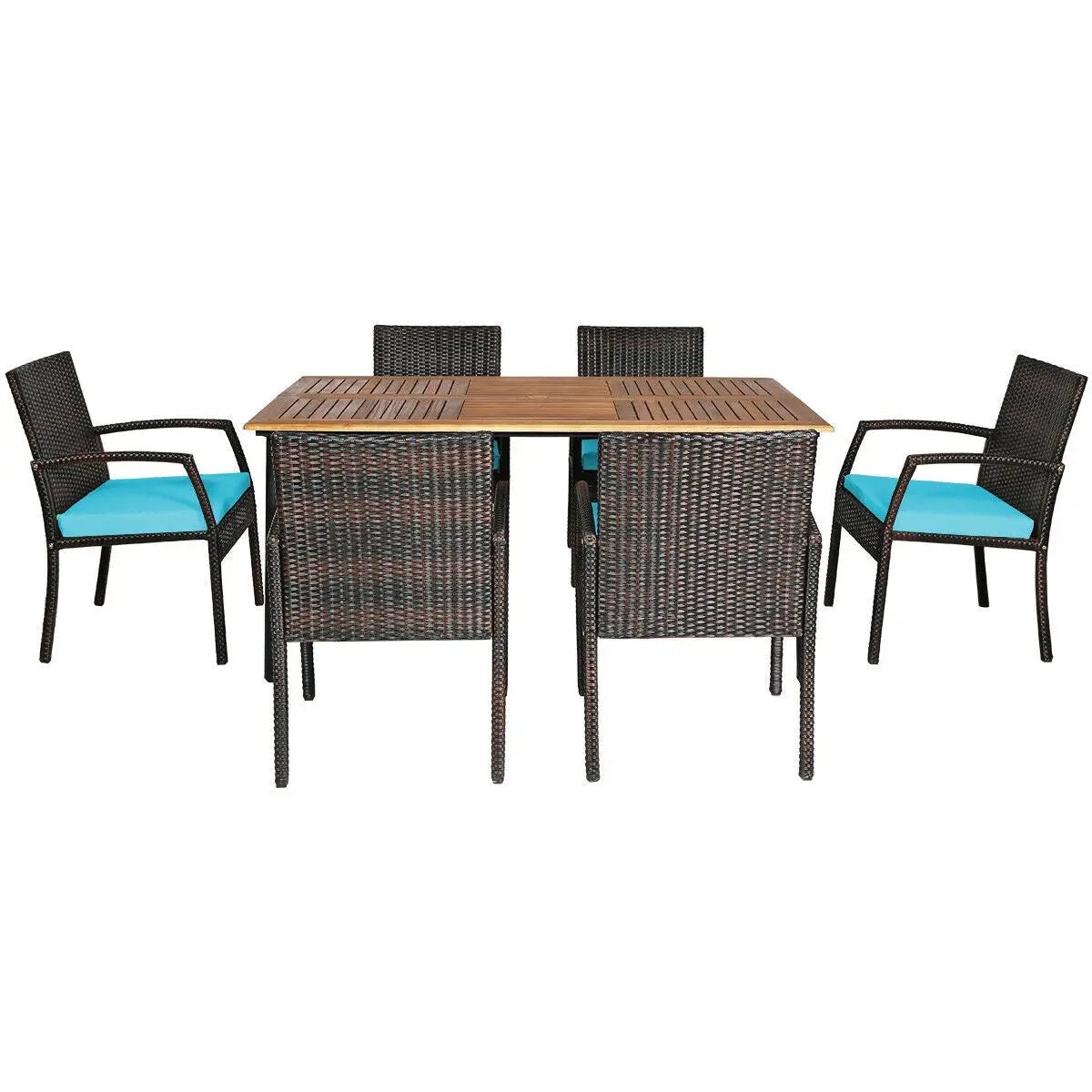 7Pcs Patio Rattan Cushioned Dining Set with Umbrella Hole by DirectDeals