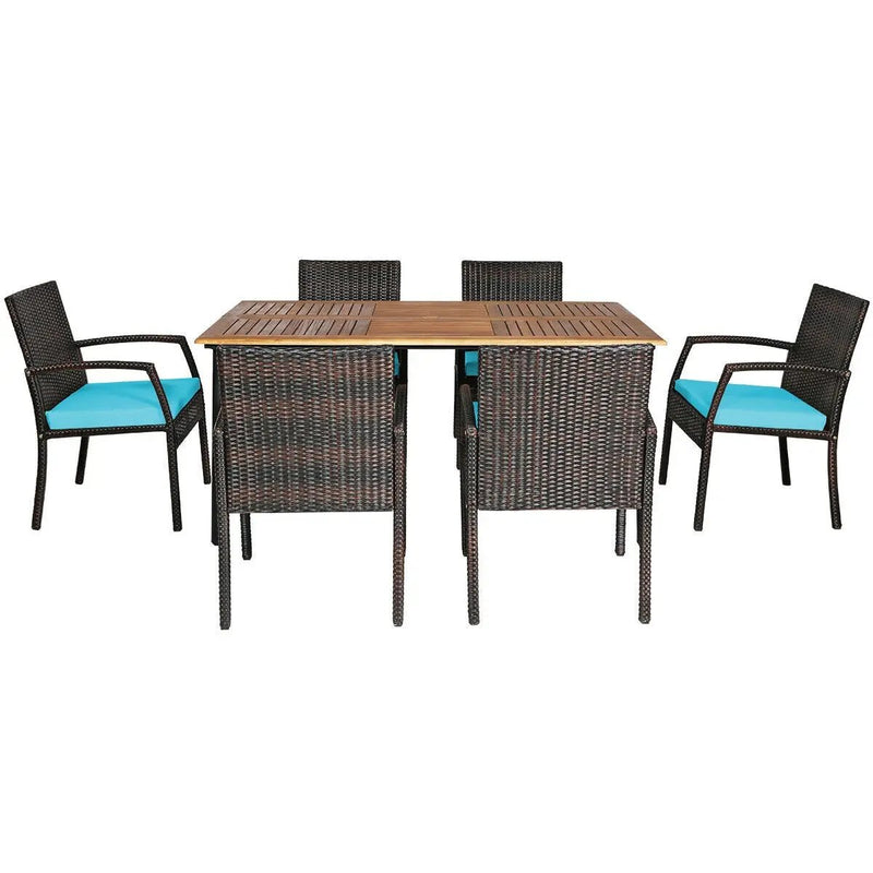 7Pcs Patio Rattan Cushioned Dining Set with Umbrella Hole by DirectDeals