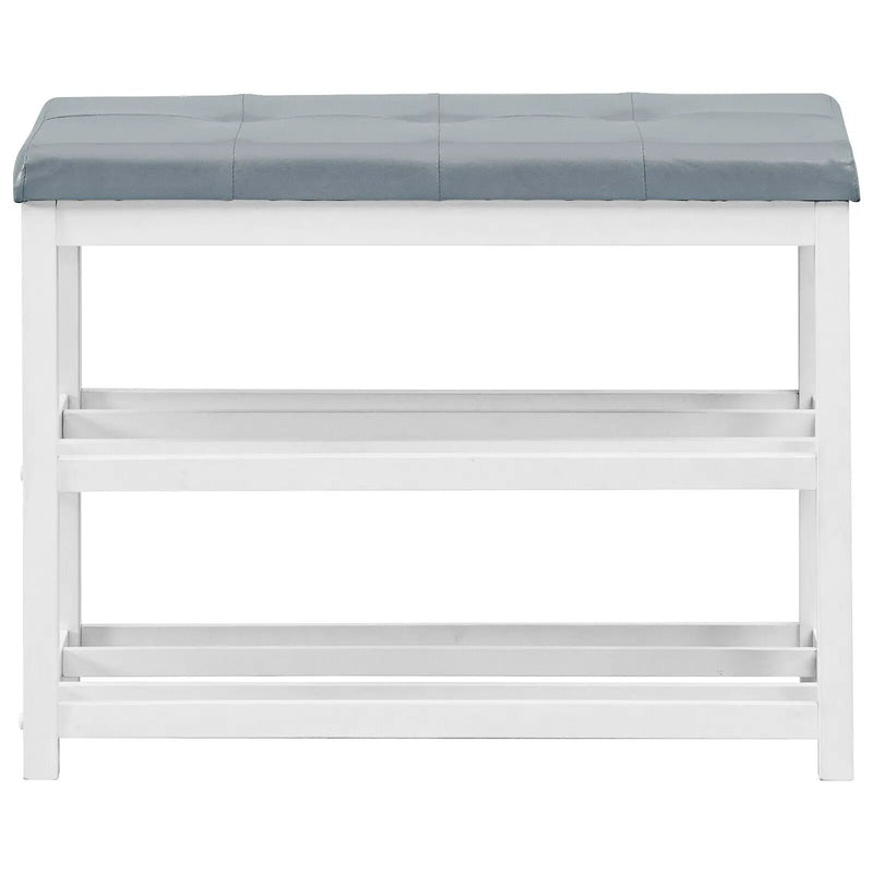 2-Tier Wooden Shoe Rack Bench with Padded Seat by DirectDeals