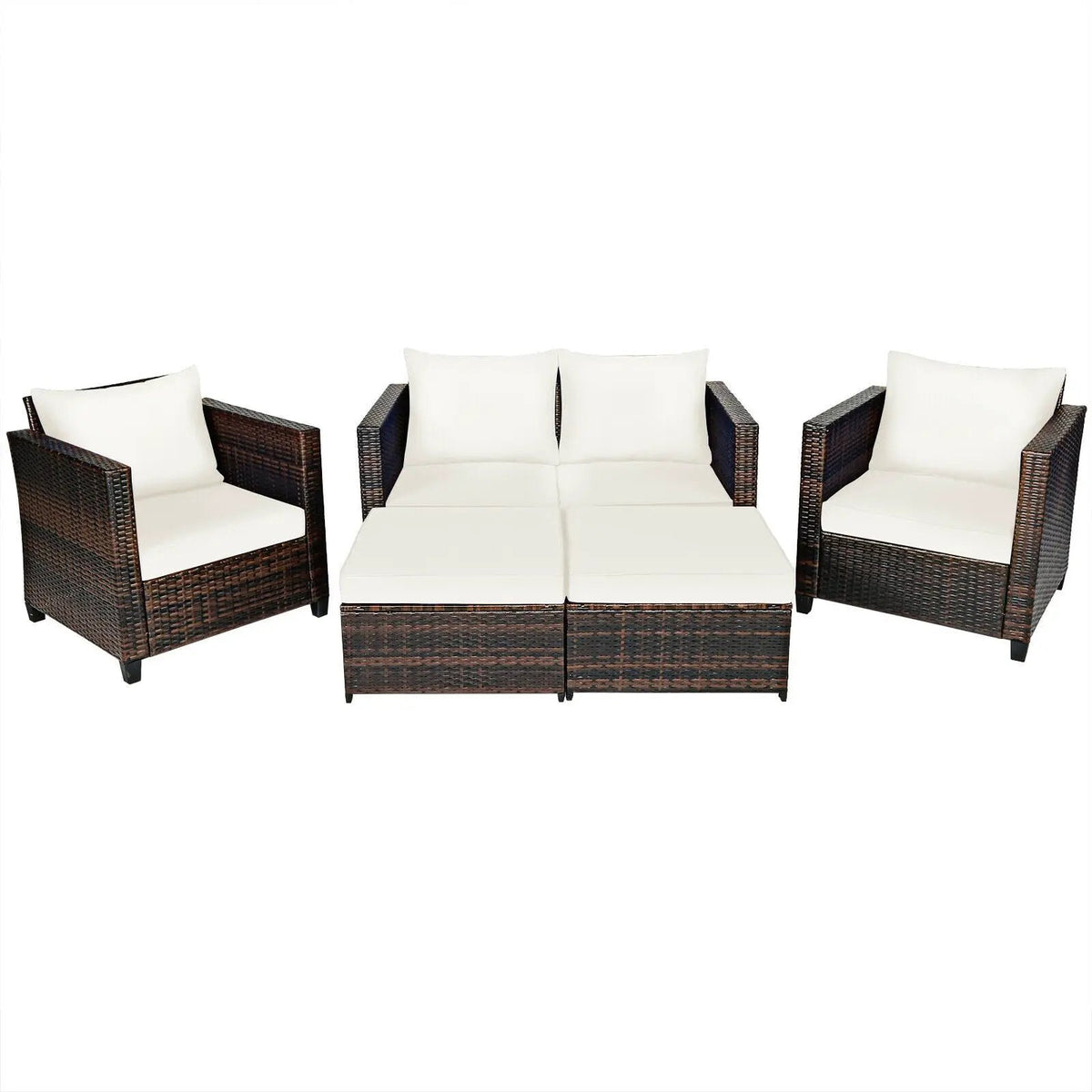 5 Pieces Patio Cushioned Rattan Furniture Set by DirectDeals