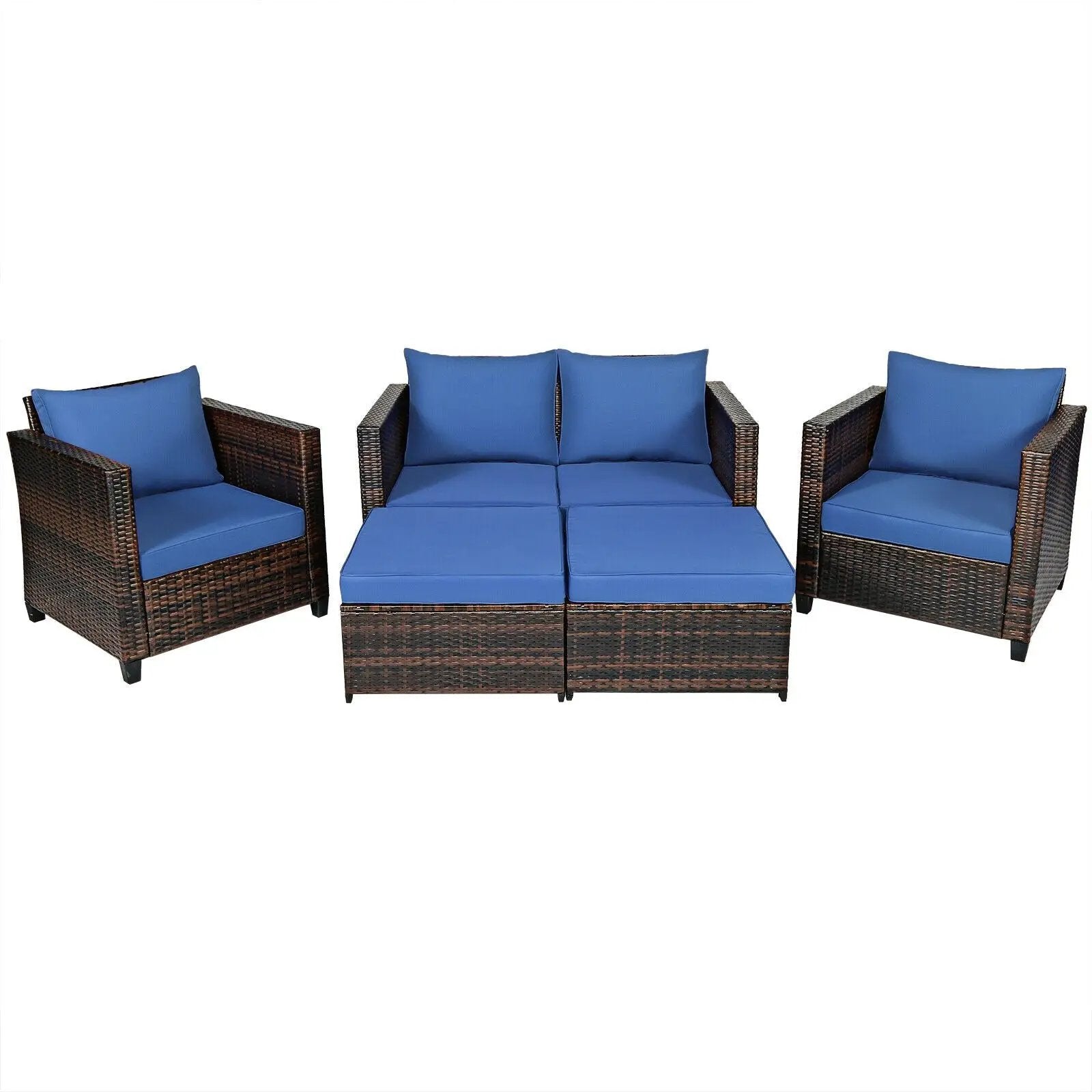 5 Pieces Patio Cushioned Rattan Furniture Set by DirectDeals