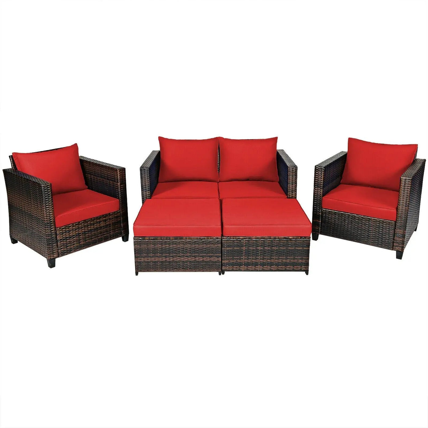 5 Pieces Patio Cushioned Rattan Furniture Set by DirectDeals
