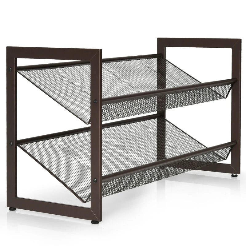 2/3/4 Tiers Flat and Slant Metal Shoe Rack for Entryway Hallway-2-Tier by DirectDeals