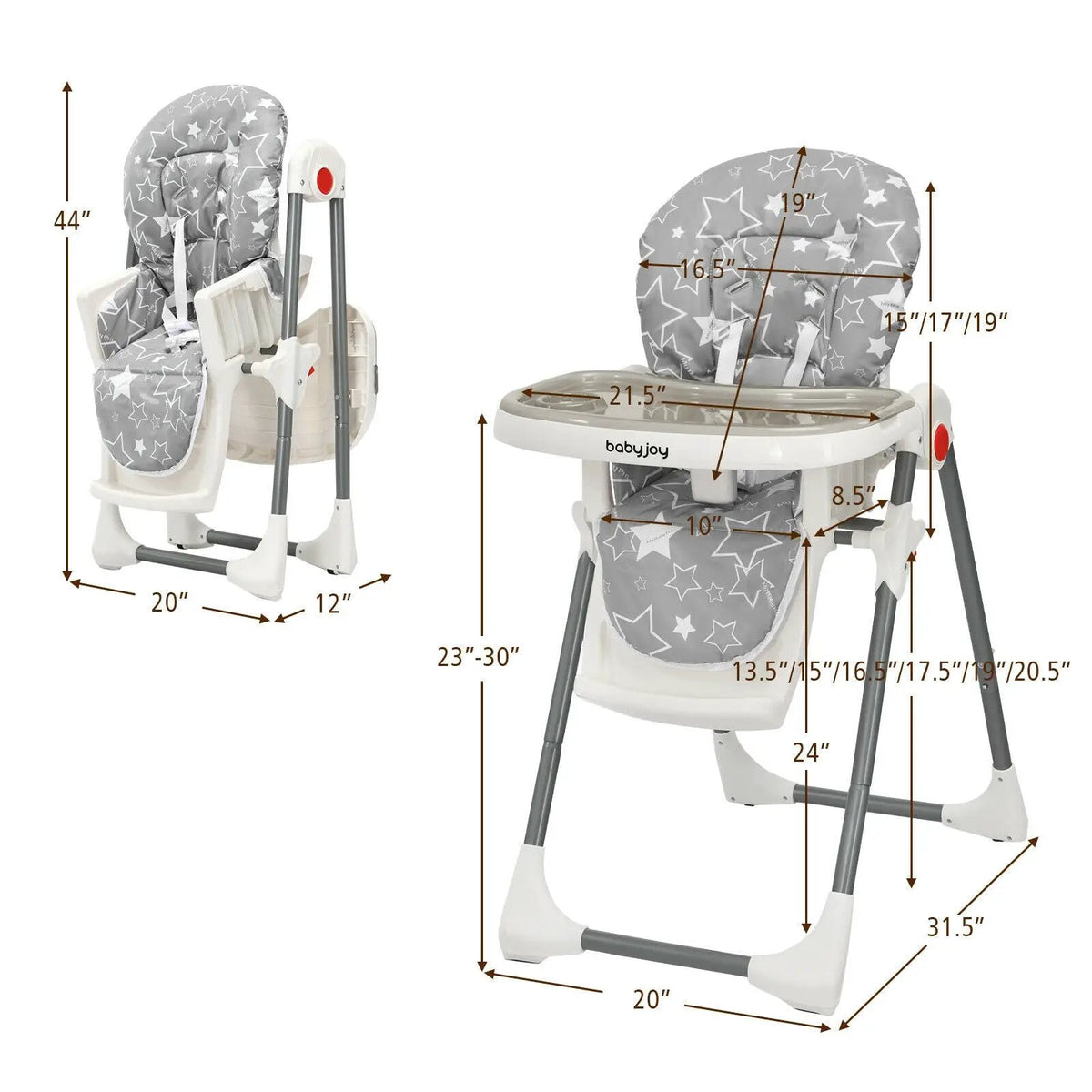 Folding Baby High Dining Chair with 6-Level Height Adjustment by DirectDeals