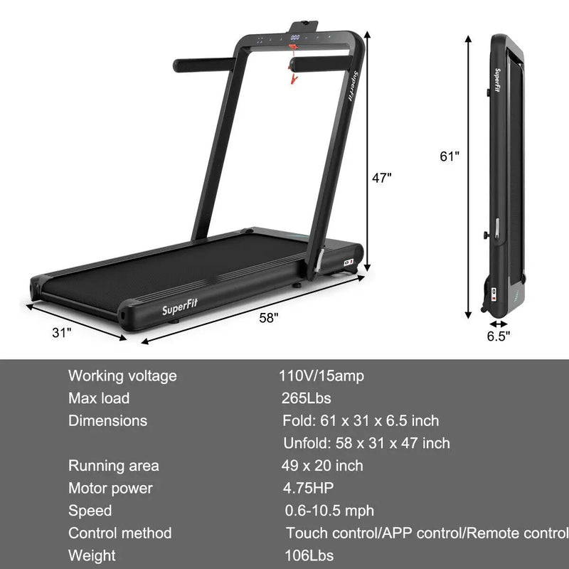 4.75HP 2 In 1 Folding Treadmill with Remote APP Control by DirectDeals