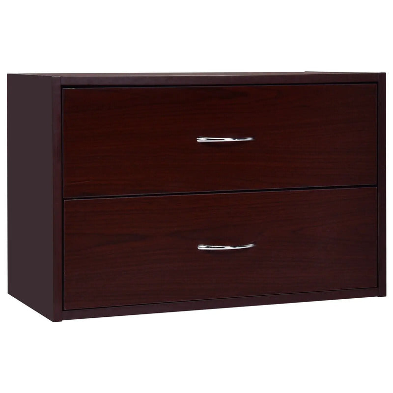 2-Drawer Dresser Horiztonal Organizer End Table Nightstand with Handle Wood-Brown by DirectDeals