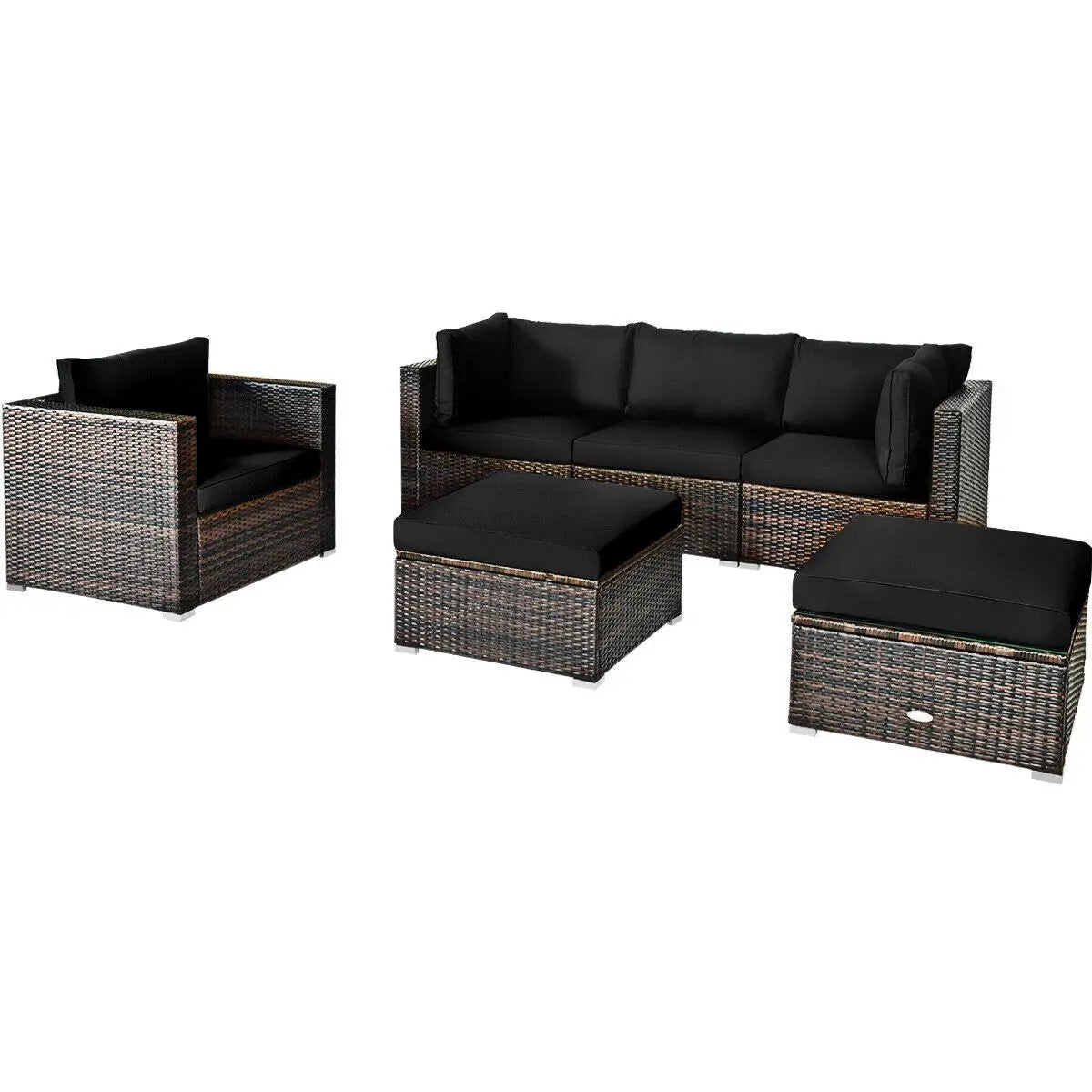 6 Pcs Patio Rattan Furniture Set with Sectional Cushion by DirectDeals