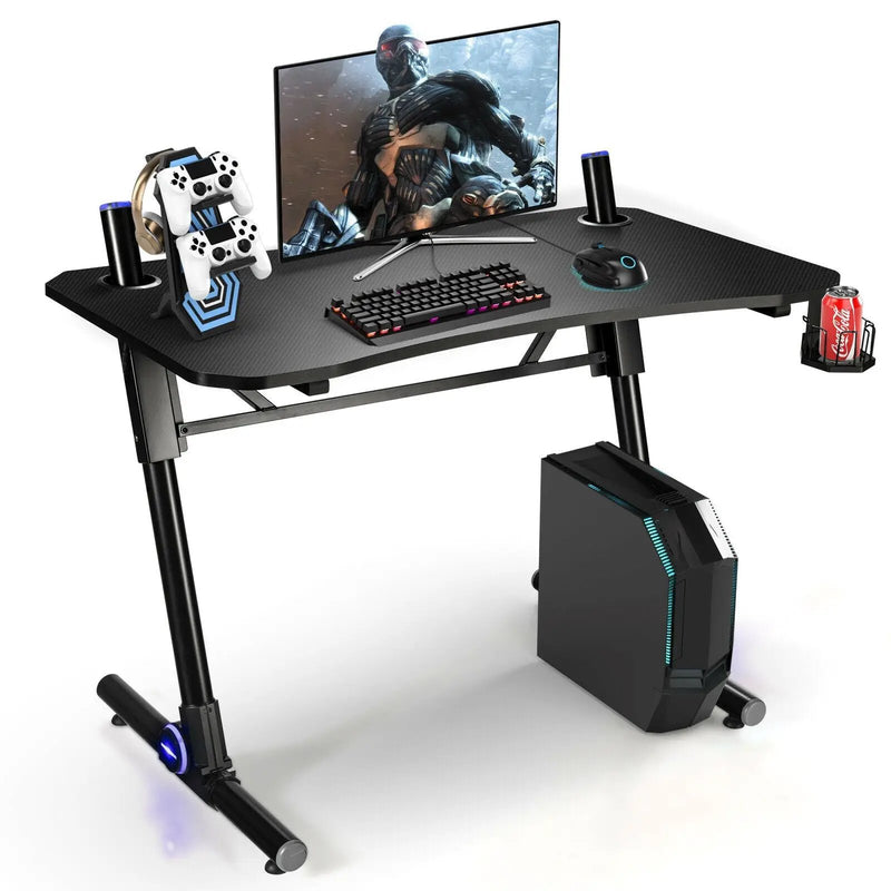 43.5 Inch Height Adjustable Gaming Desk with Blue LED Lights by DirectDeals