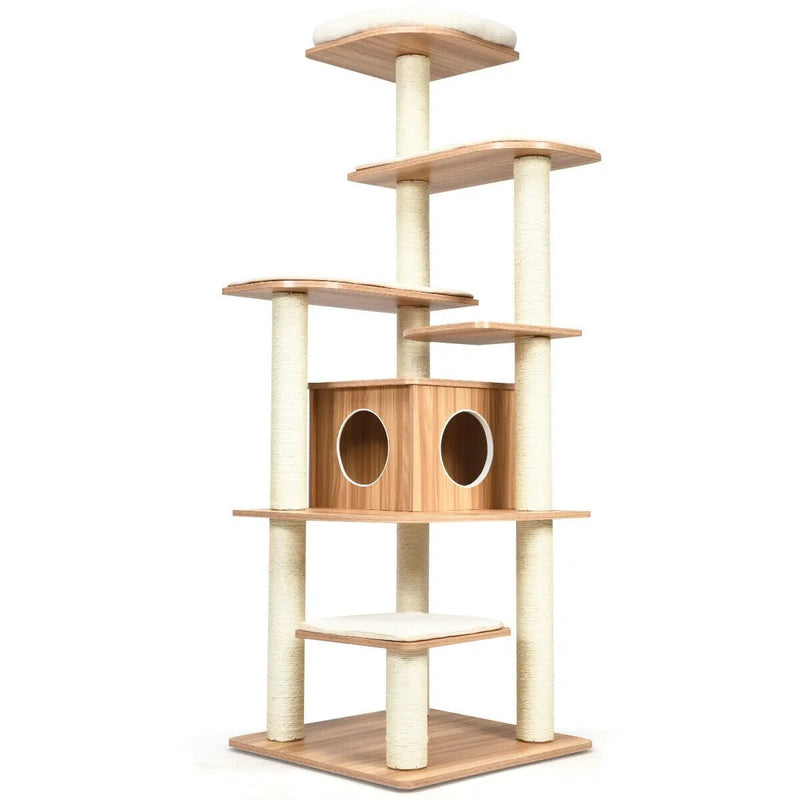 7-Layer Wooden Cat Tree Tall Cat Tower with Sisal Posts and Condo by DirectDeals