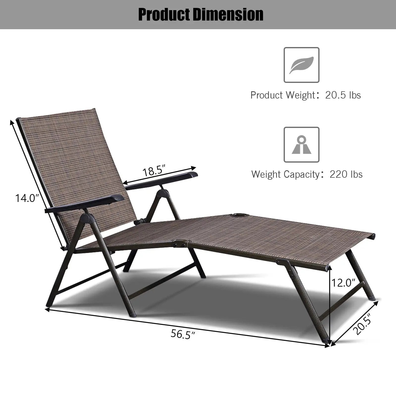 Adjustable Chaise Lounge Chair with 5 Reclining Positions by DirectDeals