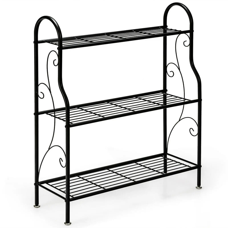 3-Tier Scrollwork Designed Metal Plant Stand-Black by DirectDeals