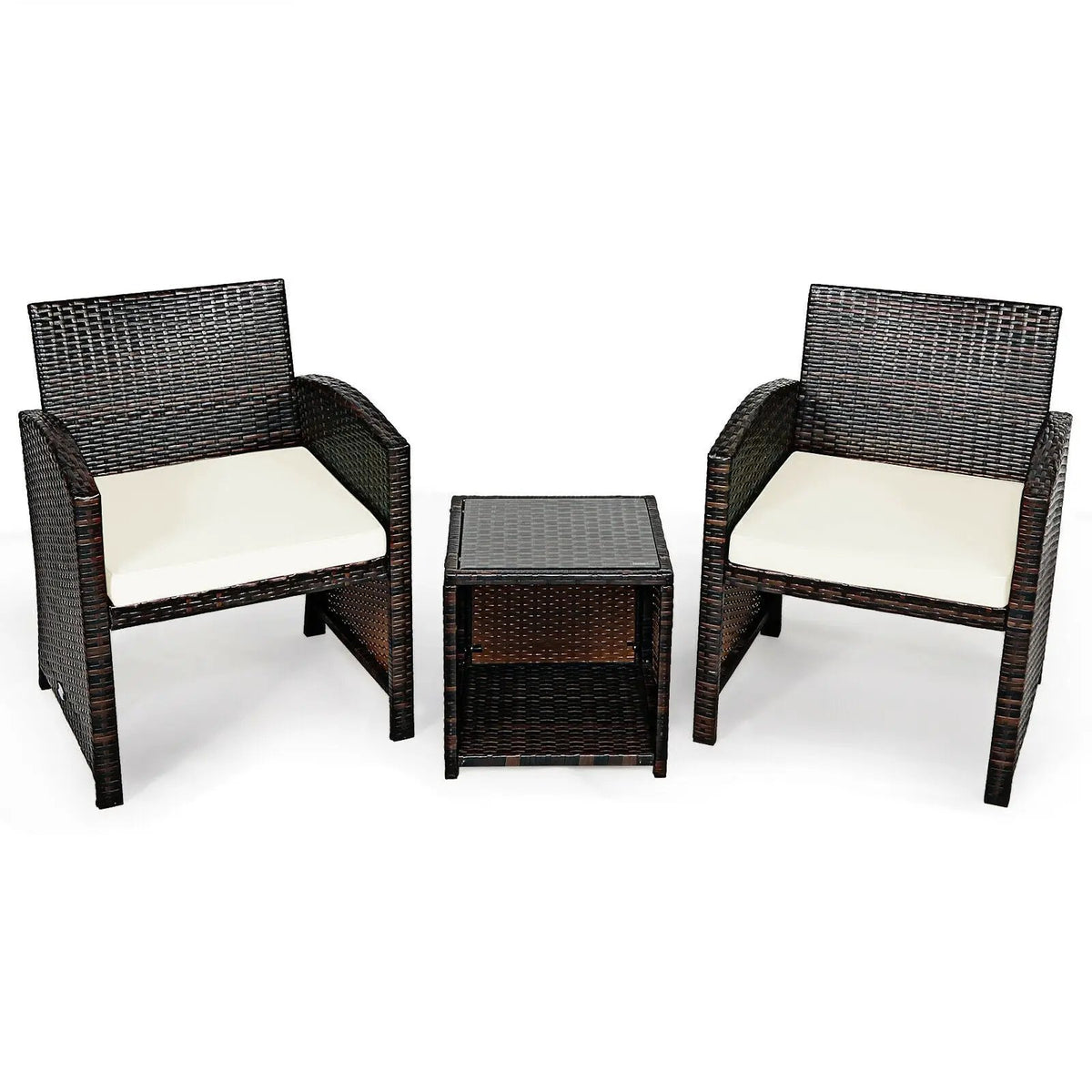 3 Pieces PE Rattan Wicker Furniture Set with Cushion Sofa Coffee Table for Garden by DirectDeals