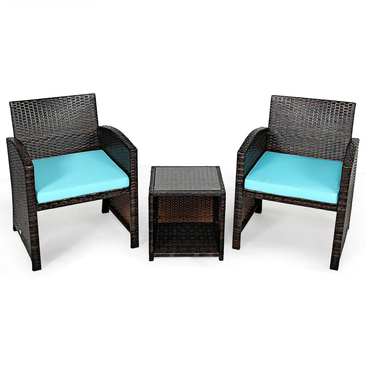 3 Pieces PE Rattan Wicker Furniture Set with Cushion Sofa Coffee Table for Garden by DirectDeals