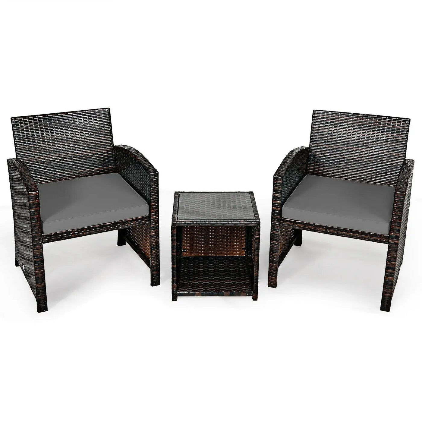 3 Pieces PE Rattan Wicker Furniture Set with Cushion Sofa Coffee Table for Garden by DirectDeals