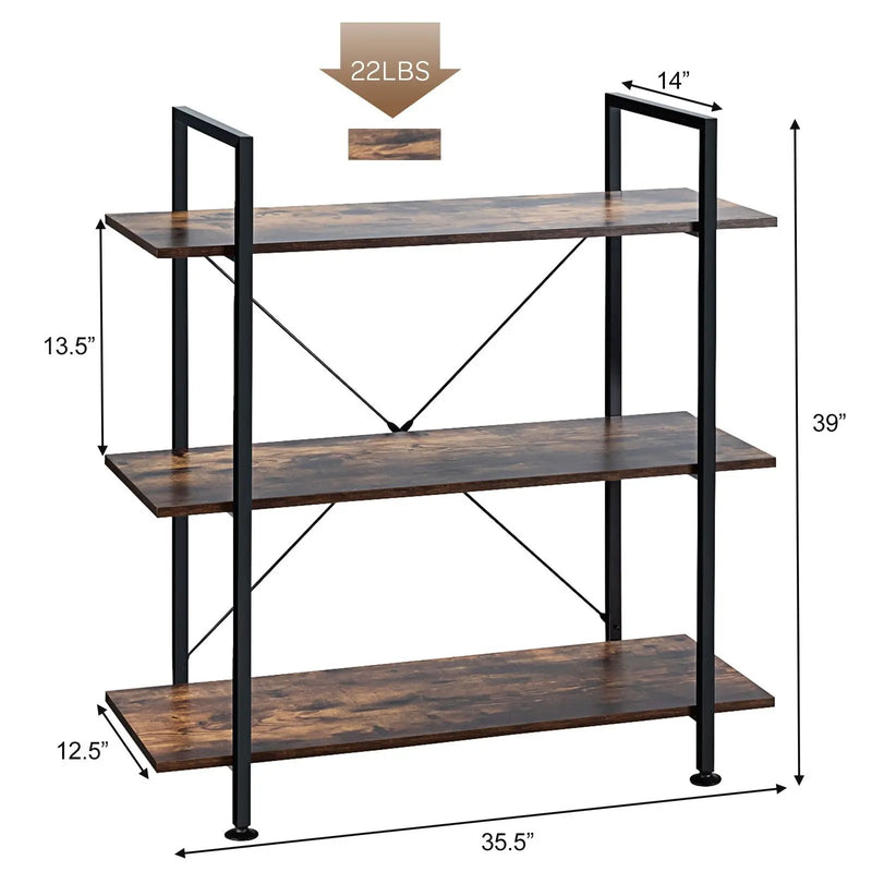 3/5 Tiers Industrial Bookcase with Metal Frame for Home Office-3 by DirectDeals