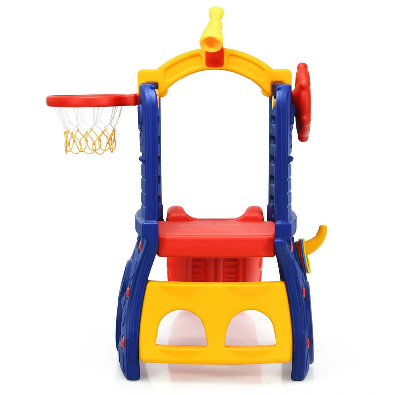 6-in-1 Freestanding Kids Slide with Basketball Hoop and Ring Toss by DirectDeals