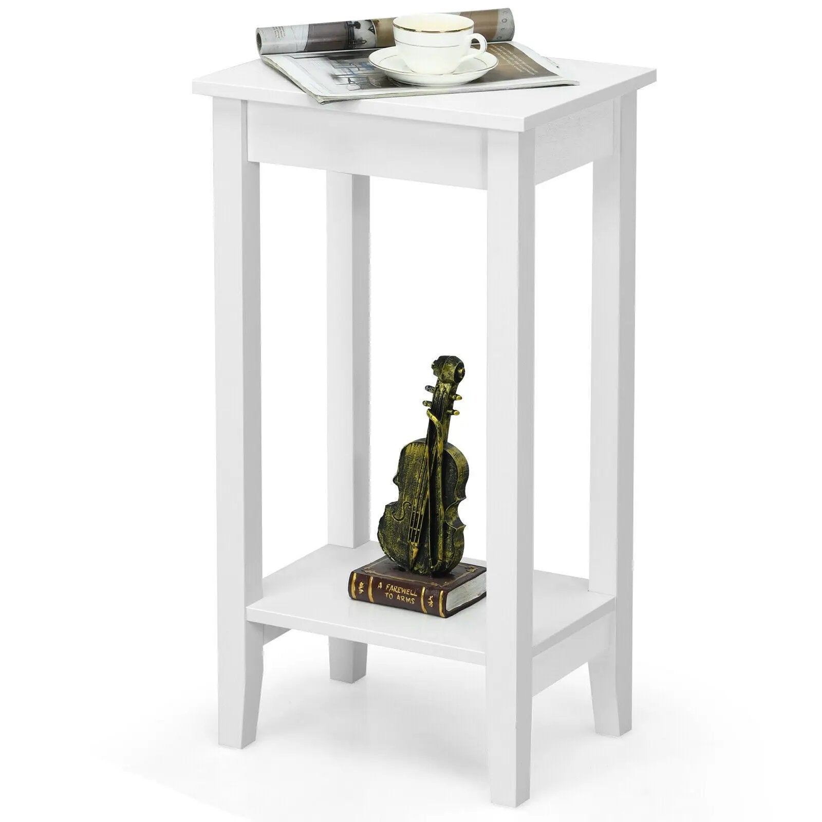 2-Tier Nightstand End Side Wooden Legs Table for Bedroom by DirectDeals