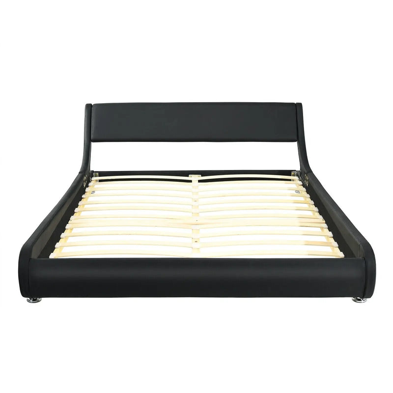 Full Size Faux Leather Upholstered Platform Bed Adjustable Headboard-Black by DirectDeals