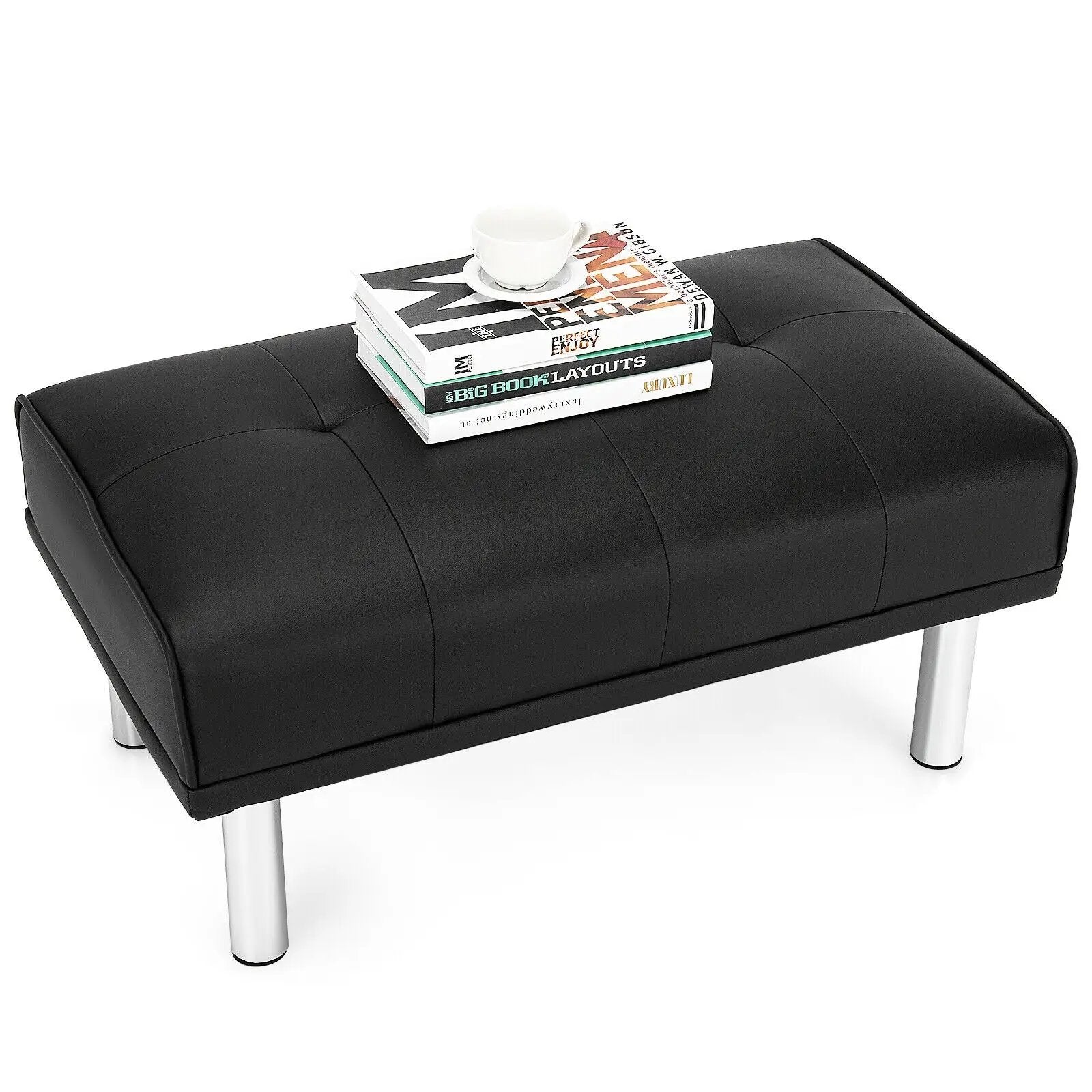 Rectangle Tufted Ottoman with Stainless Steel Legs for Living Room by DirectDeals
