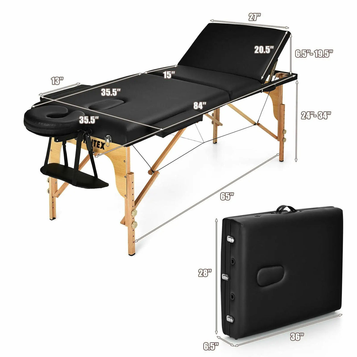 3 Fold Portable Adjustable Massage Table with Carry Case by DirectDeals