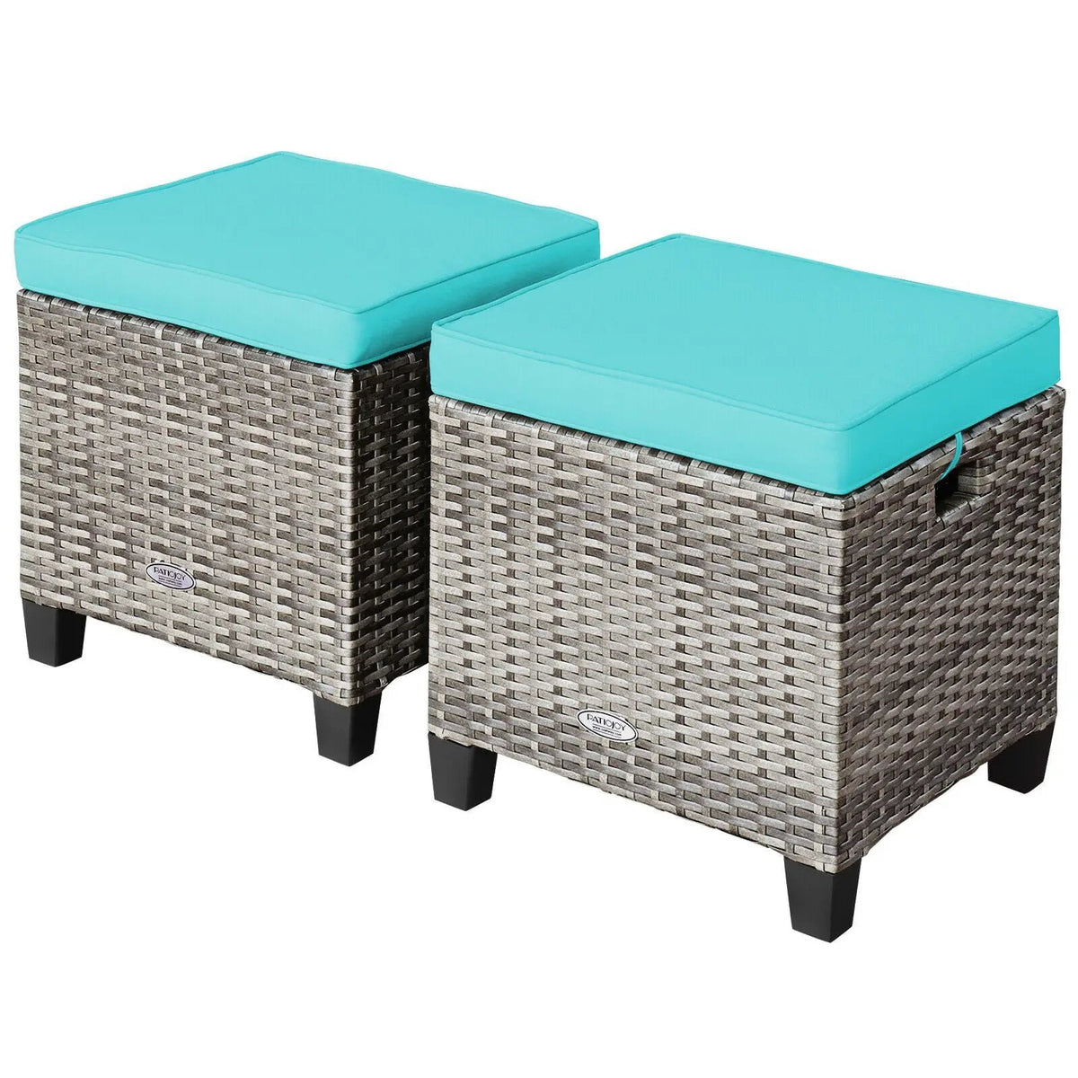 2 Pieces Patio Rattan Ottoman Seat with Removable Cushions-Navy by DirectDeals
