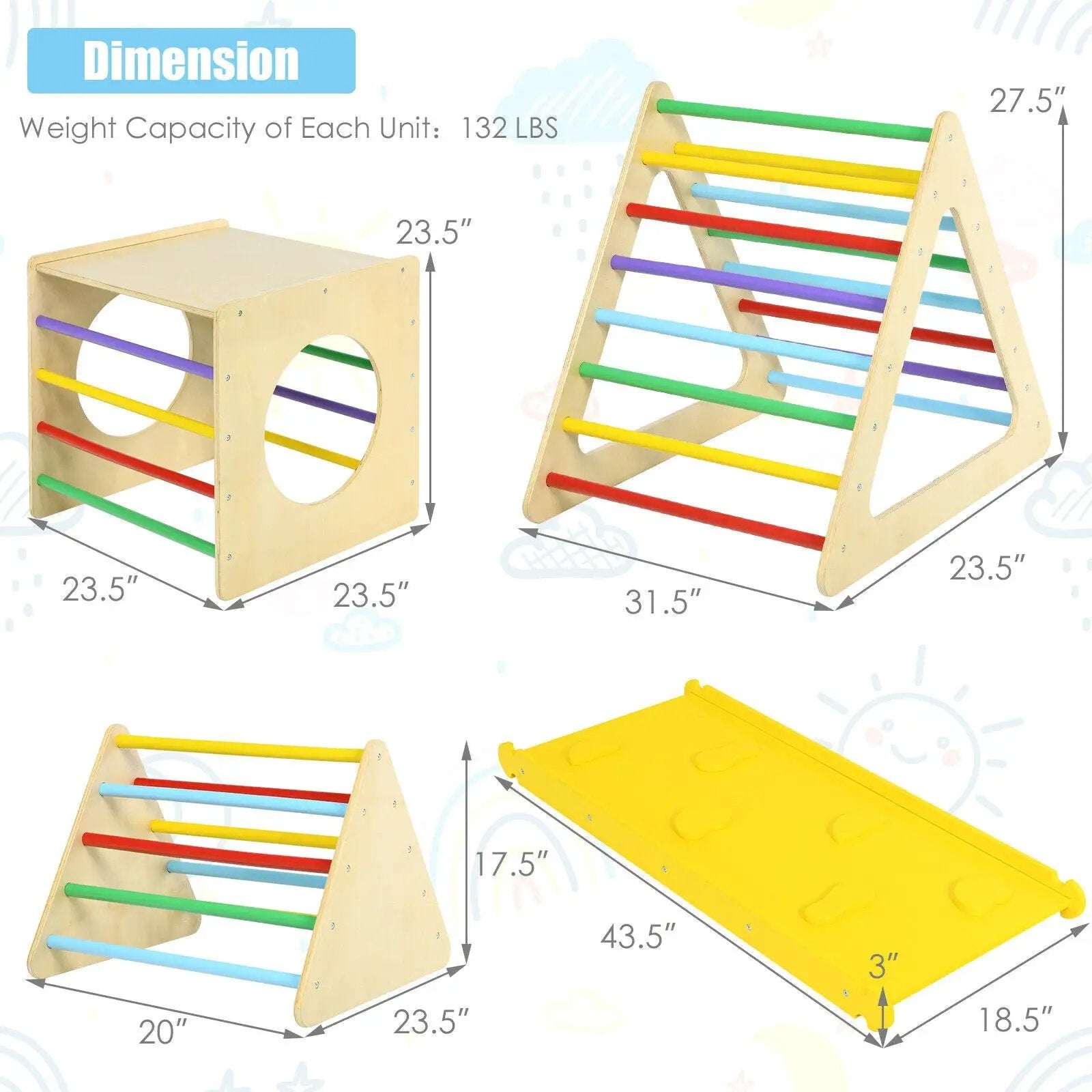 5 in 1 Kids Triangle Climber Play Gym Set with 2 Ramps by DirectDeals