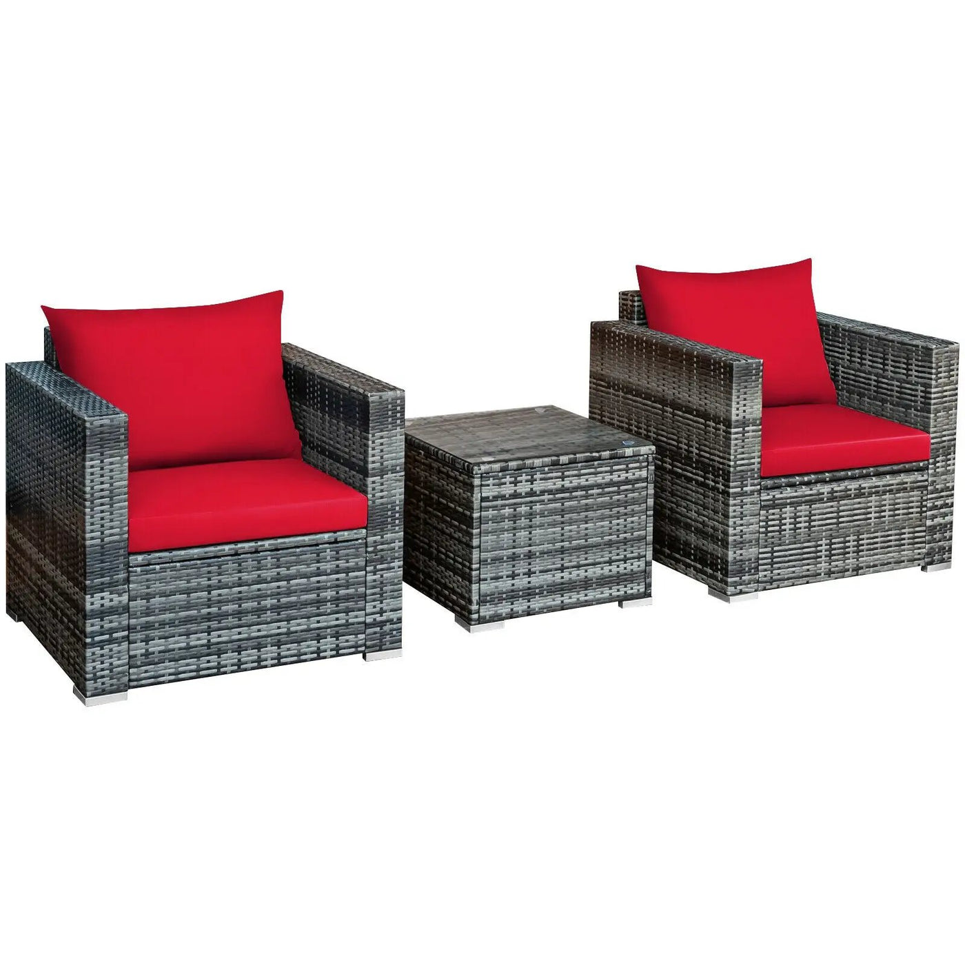 3 Pcs Patio Rattan Furniture Bistro Sofa Set with Cushioned-Navy by DirectDeals