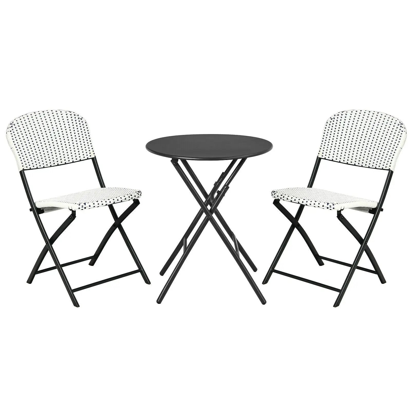 3 Pieces Patio Rattan Bistro Set with Round Dining Table and 2 Chairs by DirectDeals
