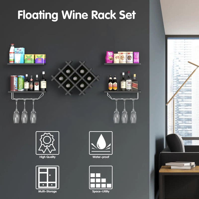 Set of 5 Wall Mount Wine Rack Set with Storage Shelves by DirectDeals