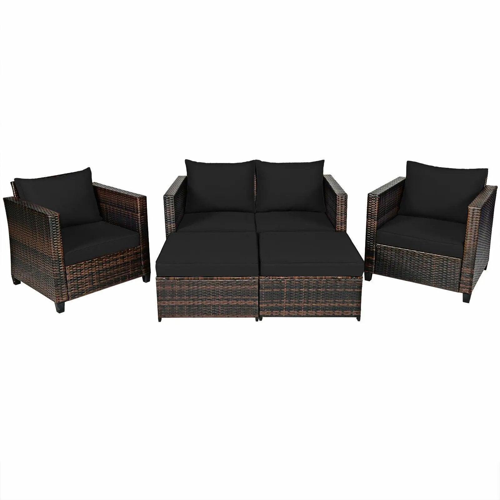 5 Pieces Patio Cushioned Rattan Furniture Set by DirectDeals