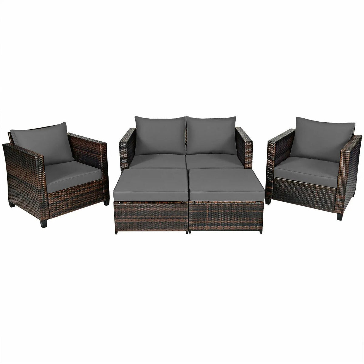 5 Pieces Patio Cushioned Rattan Furniture Set by DirectDeals