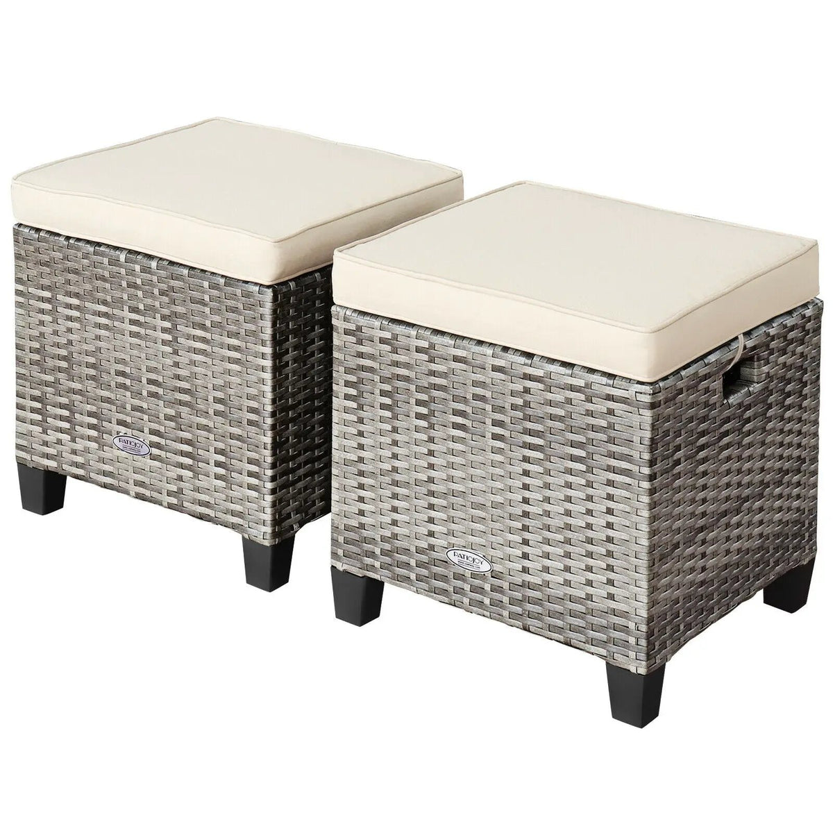 2 Pieces Patio Rattan Ottoman Seat with Removable Cushions-Navy by DirectDeals