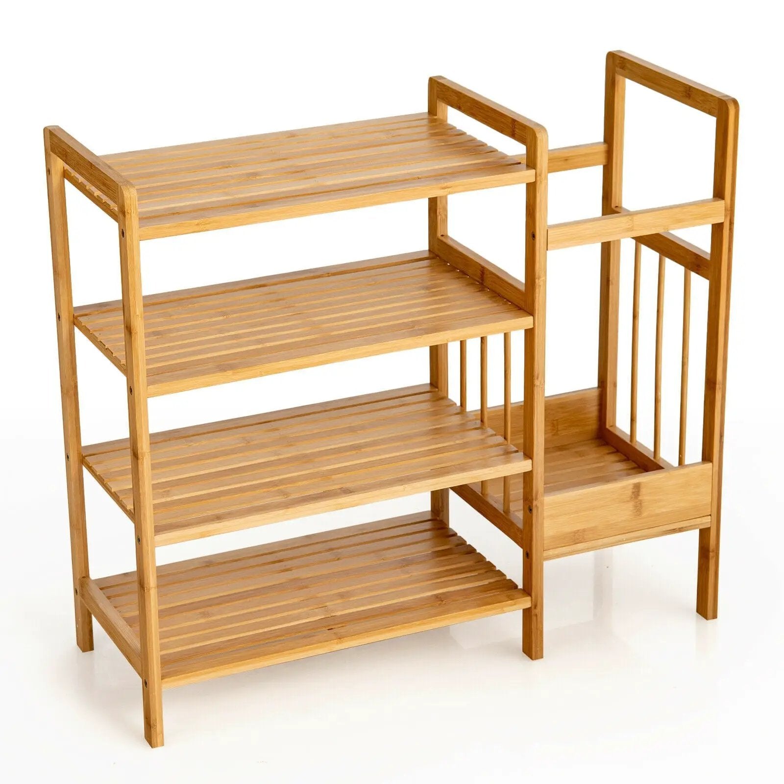 4-Tier Bamboo Shoe Rack Organiser with Umbrella Holder-Natural by DirectDeals