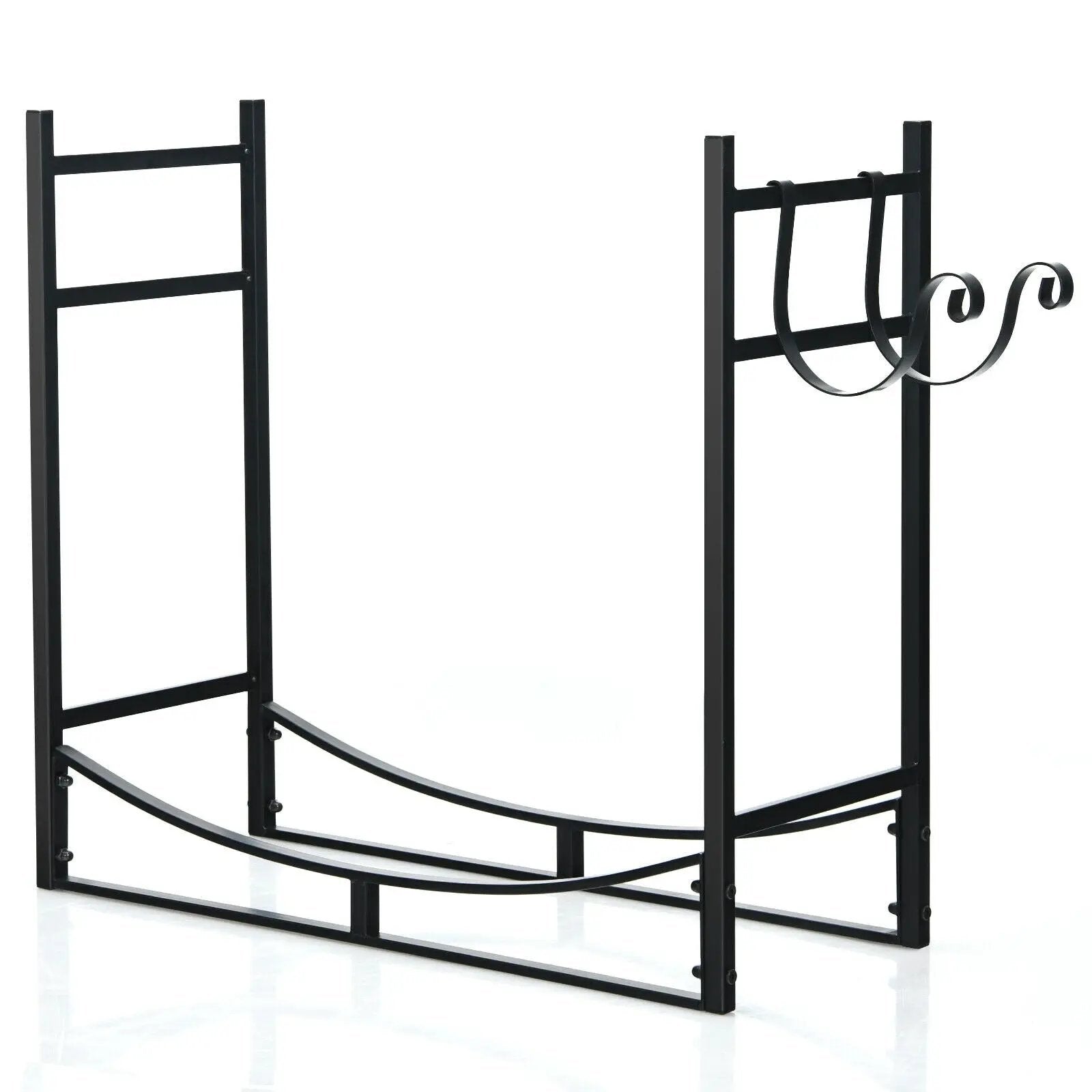 33 Inch Firewood Rack with Removable Kindling Holder Steel Fireplace Wood by DirectDeals