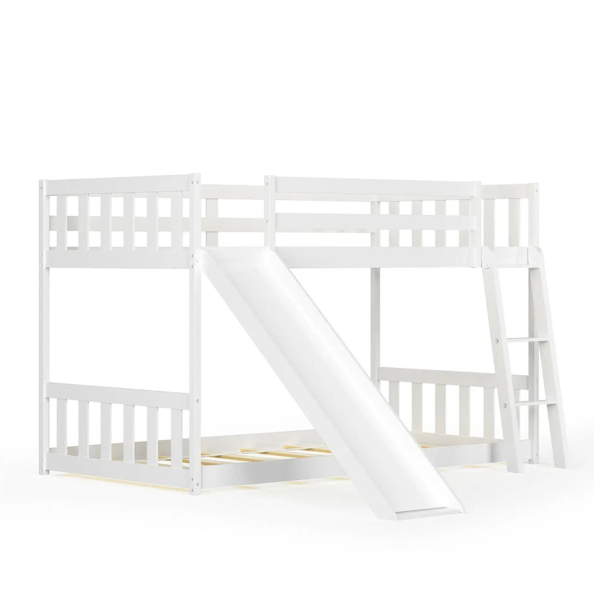 Twin over Twin Bunk Wooden Low Bed with Slide Ladder for Kids by DirectDeals