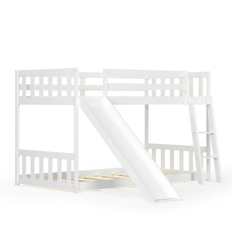 Twin over Twin Bunk Wooden Low Bed with Slide Ladder for Kids by DirectDeals