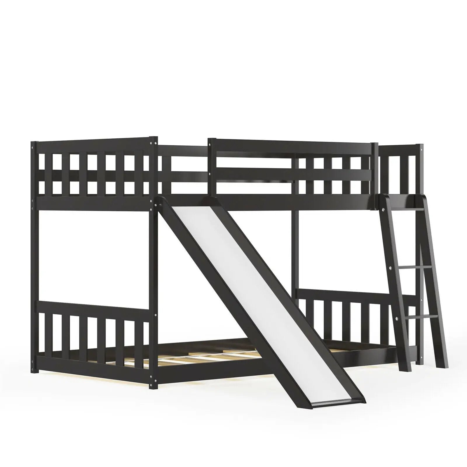 Twin over Twin Bunk Wooden Low Bed with Slide Ladder for Kids by DirectDeals