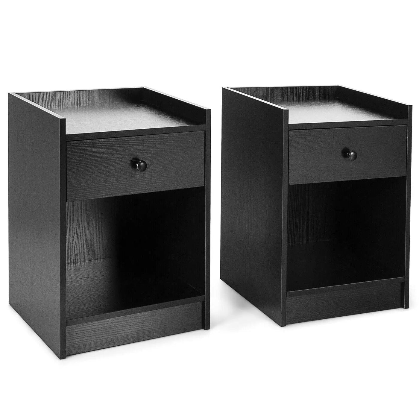 Set of 2 Nightstand with Drawer Cabinet End Side Table Raised Top by DirectDeals