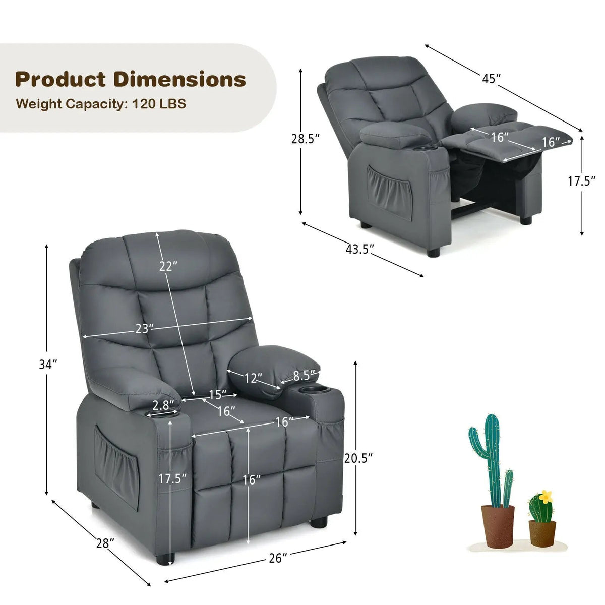 Kids Recliner Chair with Cup Holder and Footrest for Children by DirectDeals